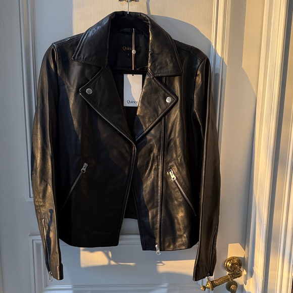 NWT Quince Women’s Washed Leather Biker Jacket – Black – Size Small - Picture 5 of 16